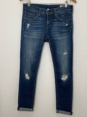 Rag & Bone Dre Low-Rise Slim Boyfriend Jeans in Canyon Wash Distressed Size 26